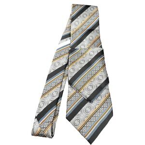 Berlioni Tie & Pocket Square Men's Striped Gray Black Orange Blue Made in Italy